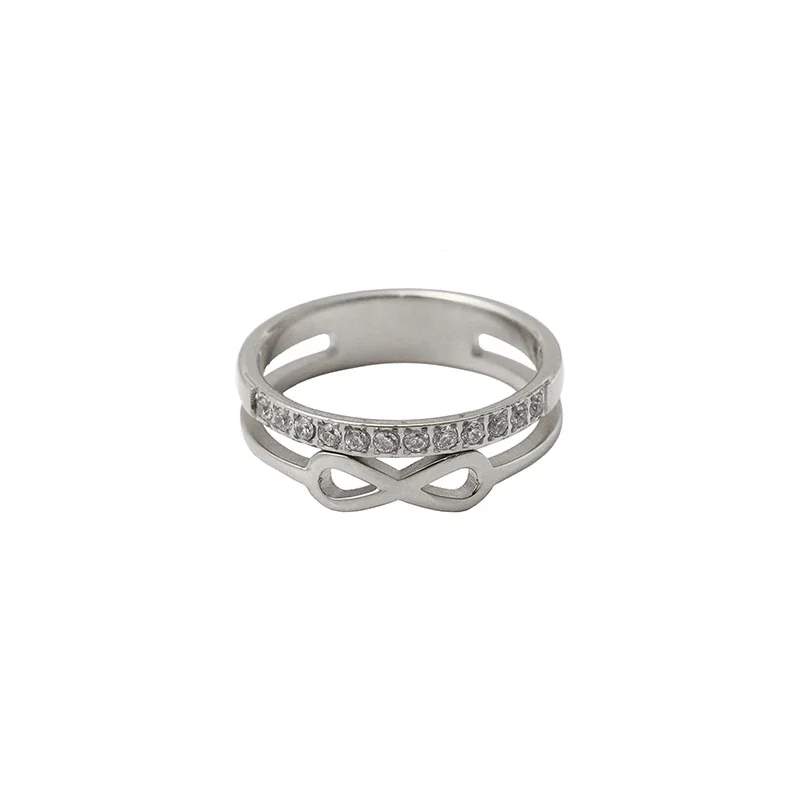 Infinity Gold-Plated 316 Stainless Steel Crystal Ring - Silver