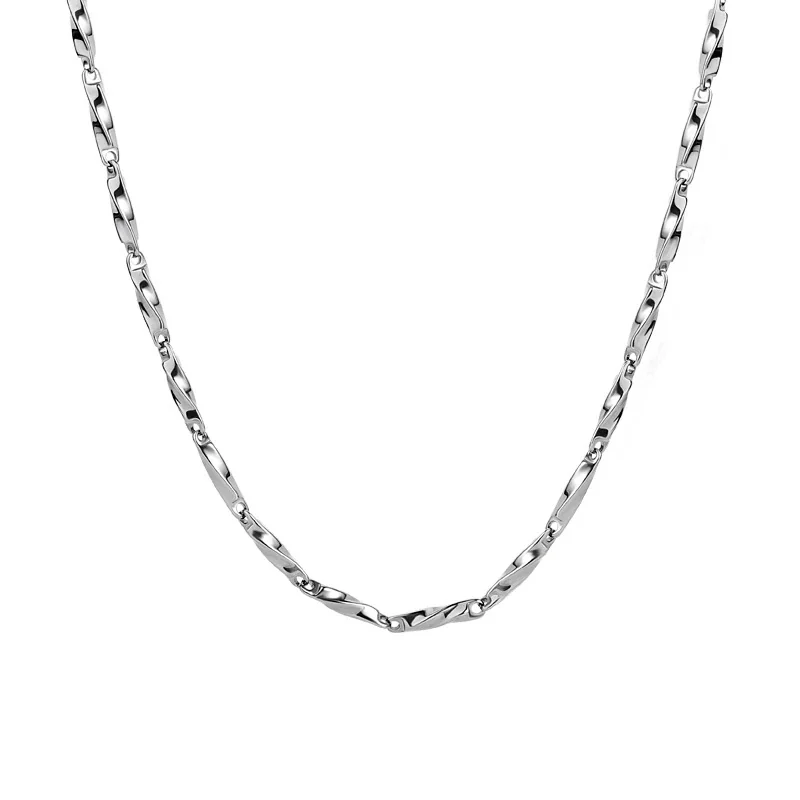 Sculpted Silver-Tone Stainless Steel Twisted Link Chain Necklace