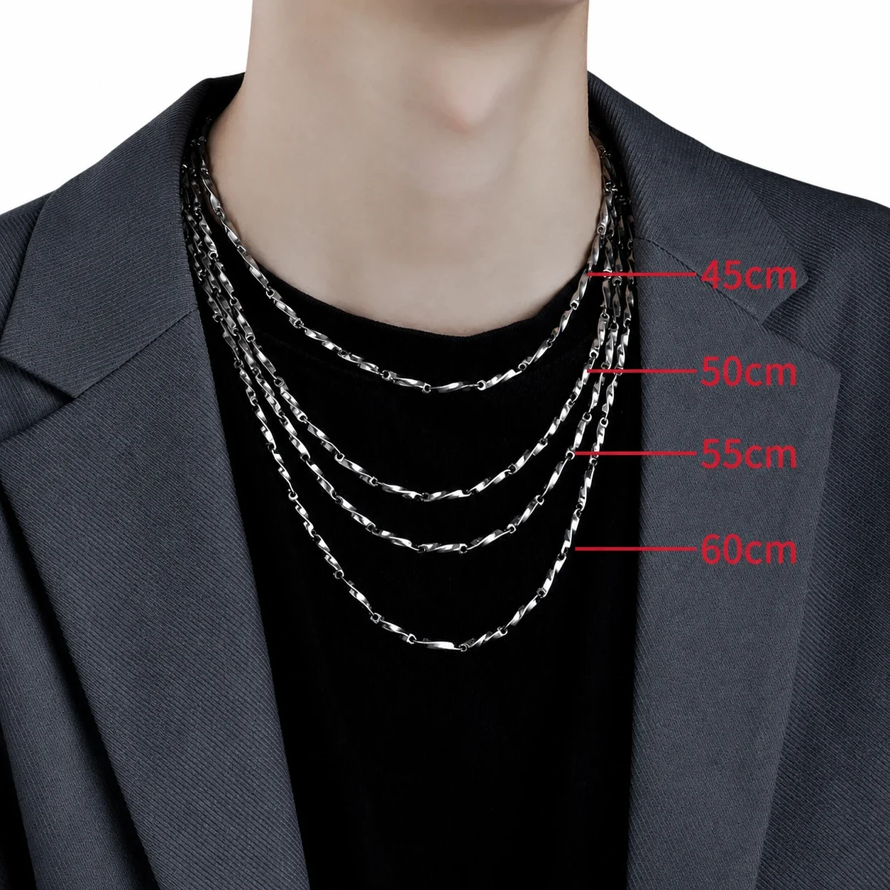 Sculpted Silver-Tone Stainless Steel Twisted Link Chain Necklace