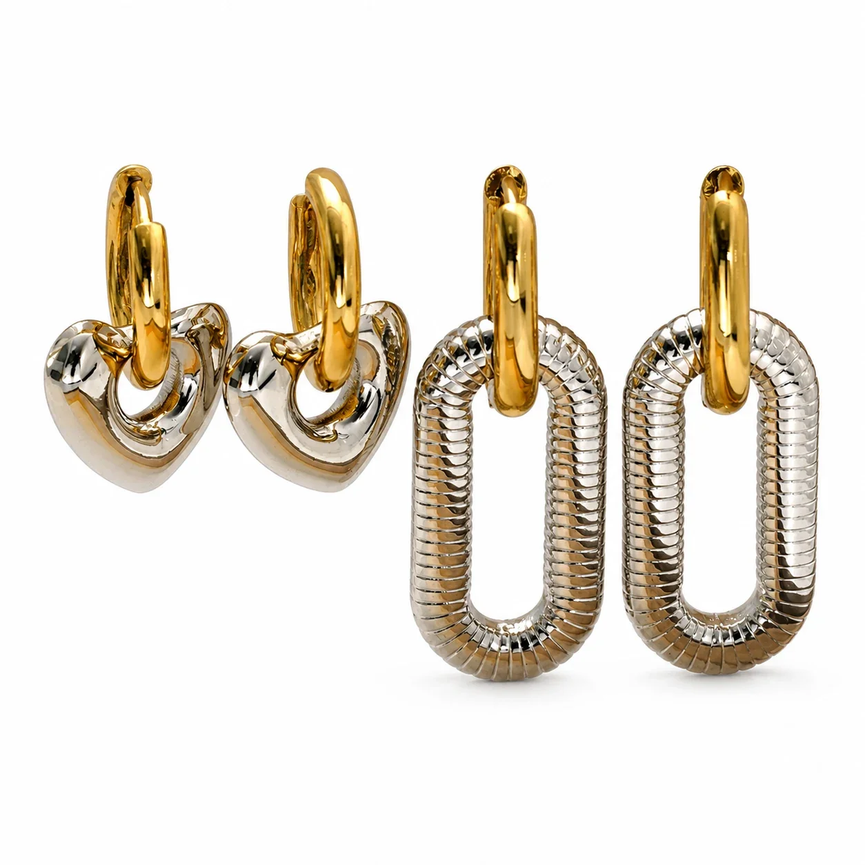 Sculptural Gold PVD Heart & Oval Hoop Earrings