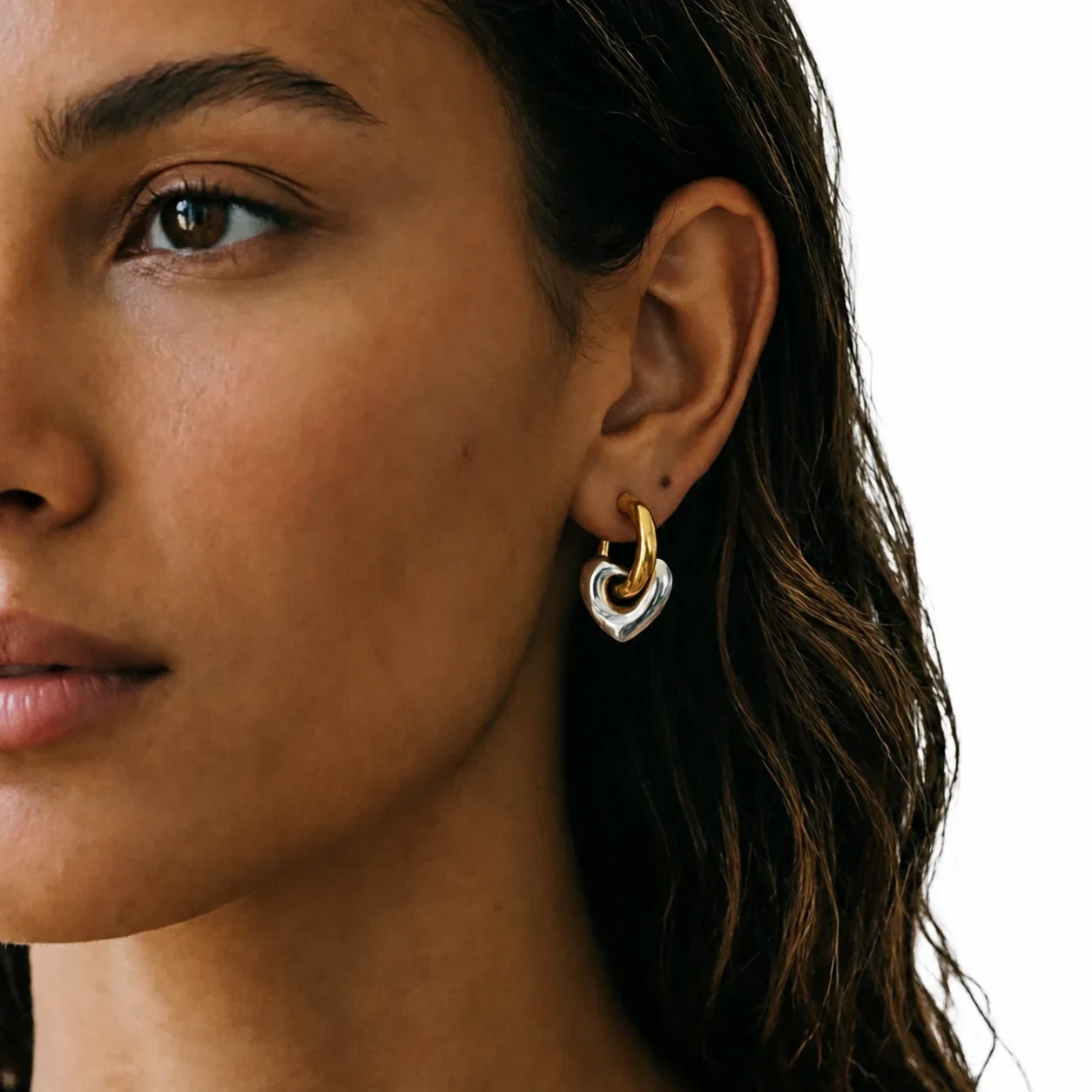 Sculptural Gold PVD Heart & Oval Hoop Earrings