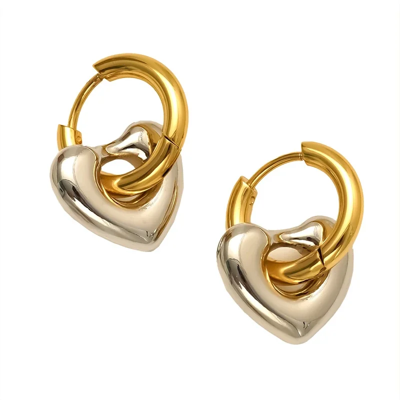 Sculptural Gold PVD Heart & Oval Hoop Earrings