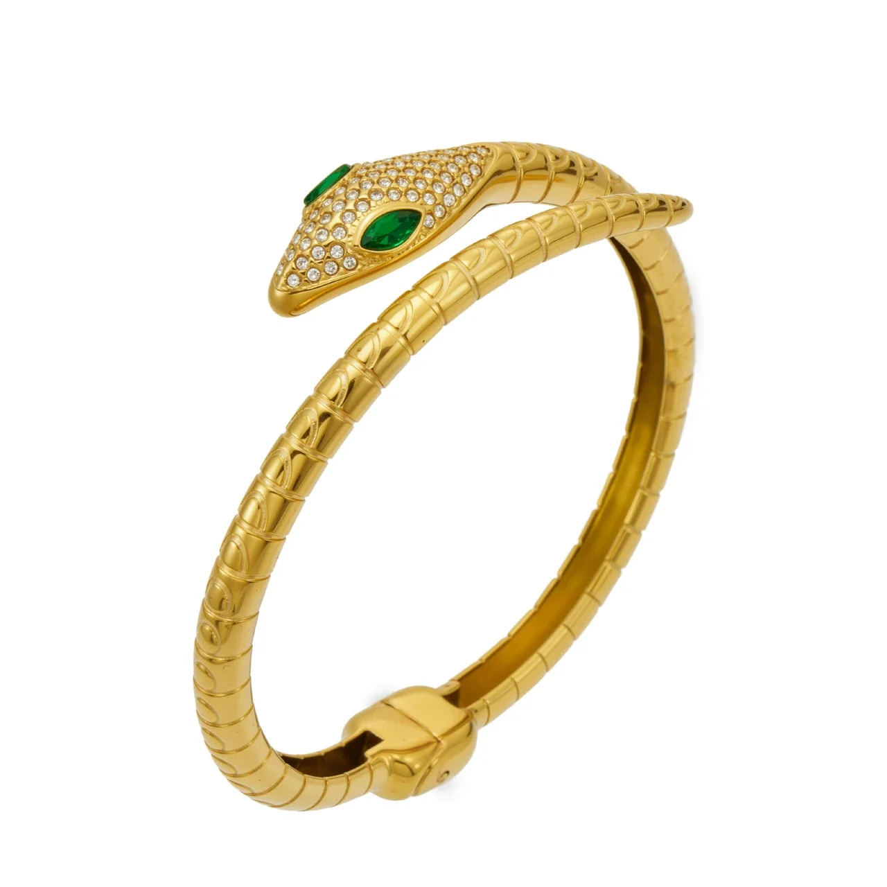 Serpentine 18K Gold PVD 316L Stainless Steel Pavé Snake Cuff