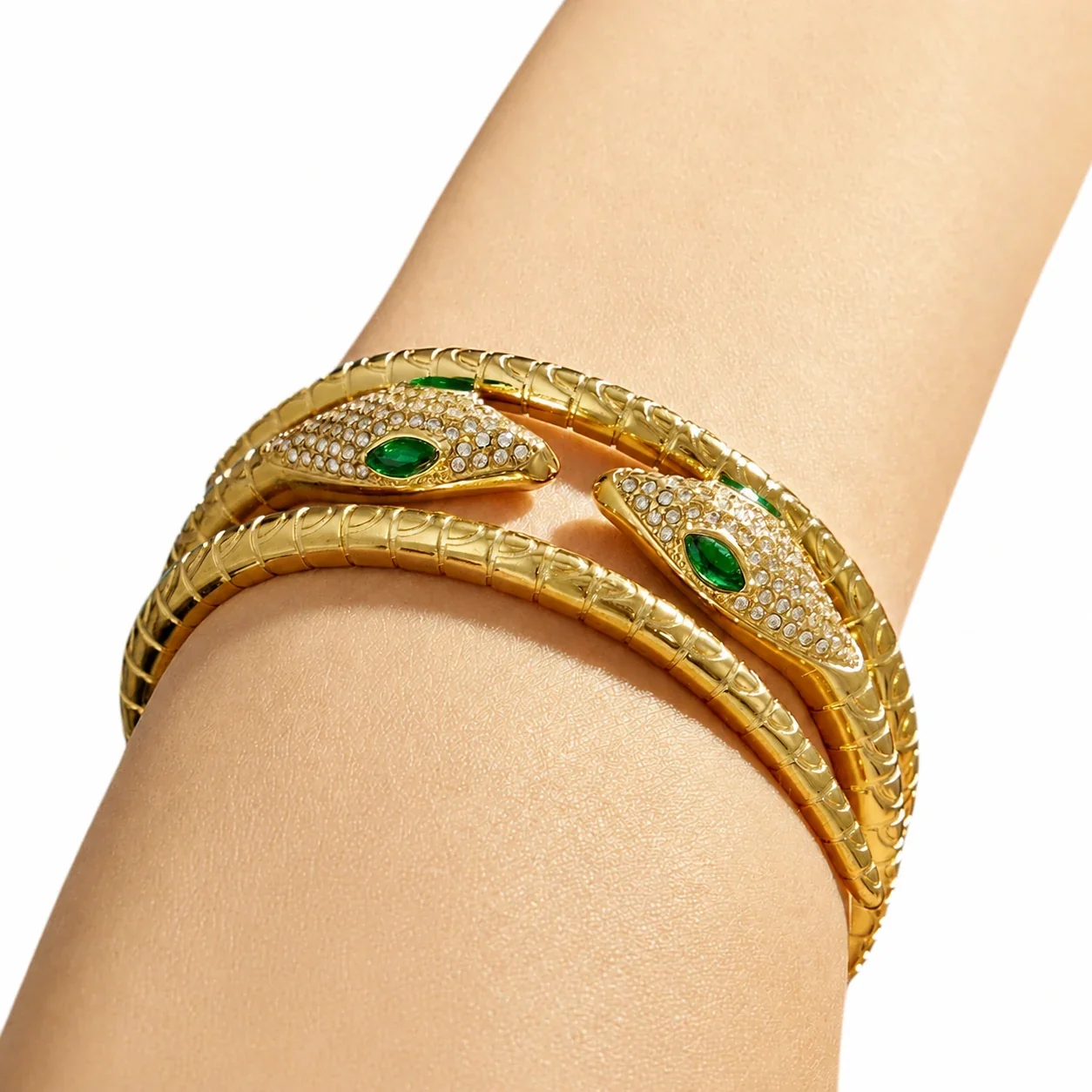 Serpentine 18K Gold-Plated 316L Pavé Snake Cuff