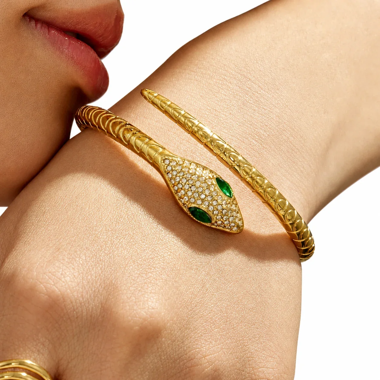 Serpentine 18K Gold-Plated 316L Pavé Snake Cuff