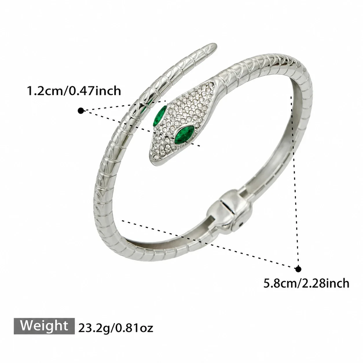 Serpentine 18K Gold-Plated 316L Pavé Snake Cuff - Silver Snake CZ Open