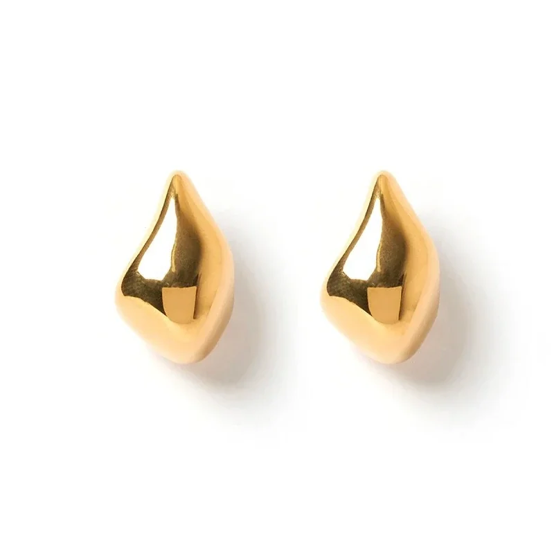 Sculptural 18K Gold-plated Teardrop Stud Earrings