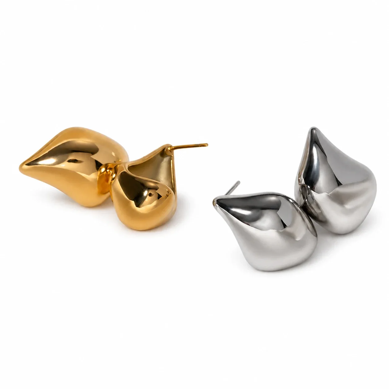 Sculptural 18K Gold PVD Teardrop Stud Earrings
