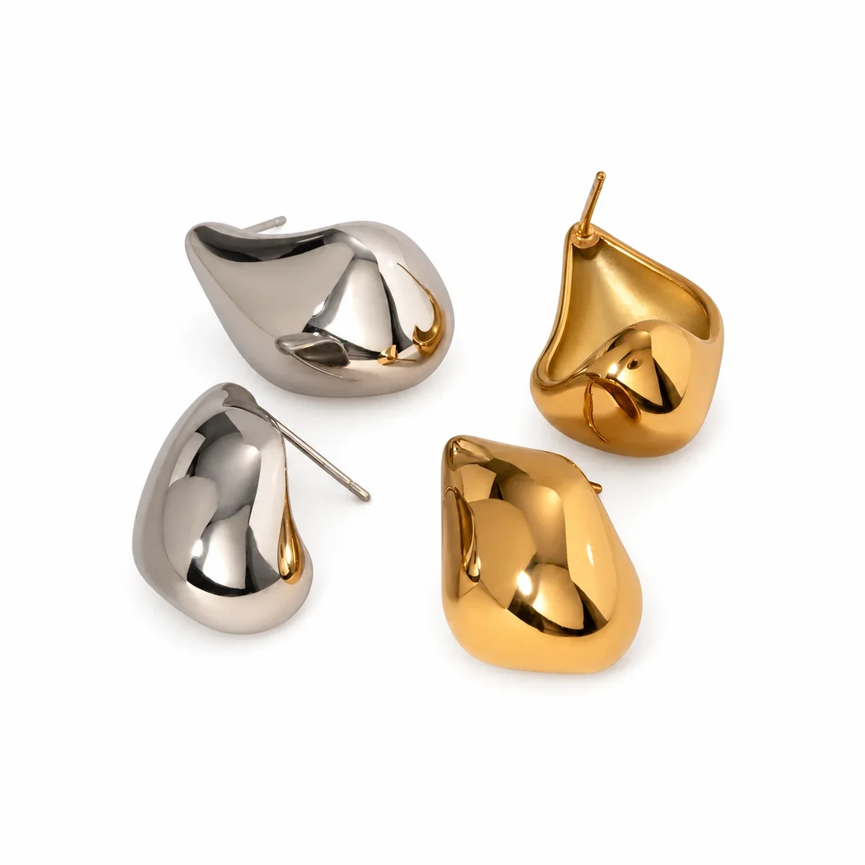 Sculptural 18K Gold PVD Teardrop Stud Earrings