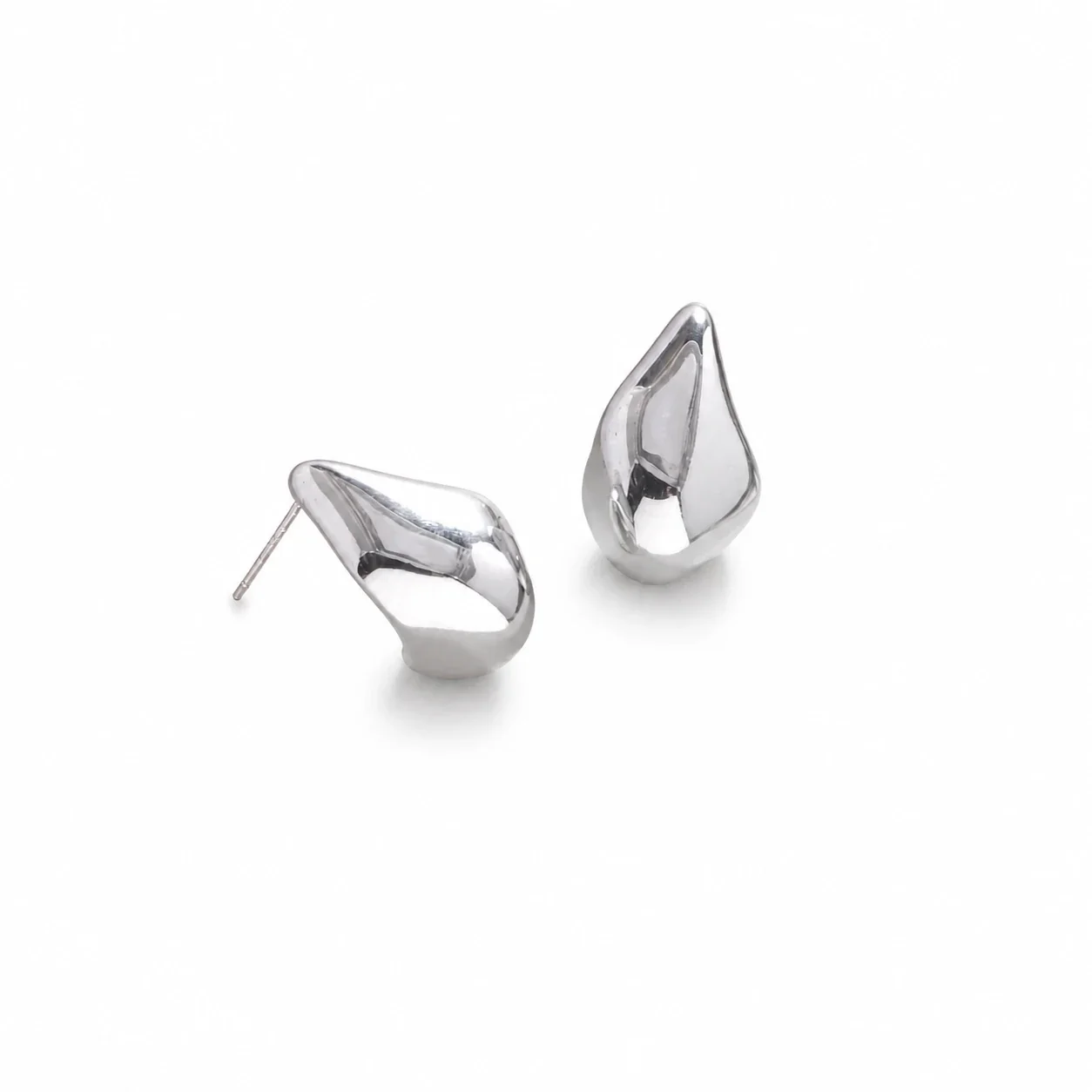 Sculptural 18K Gold PVD Teardrop Stud Earrings - Silver
