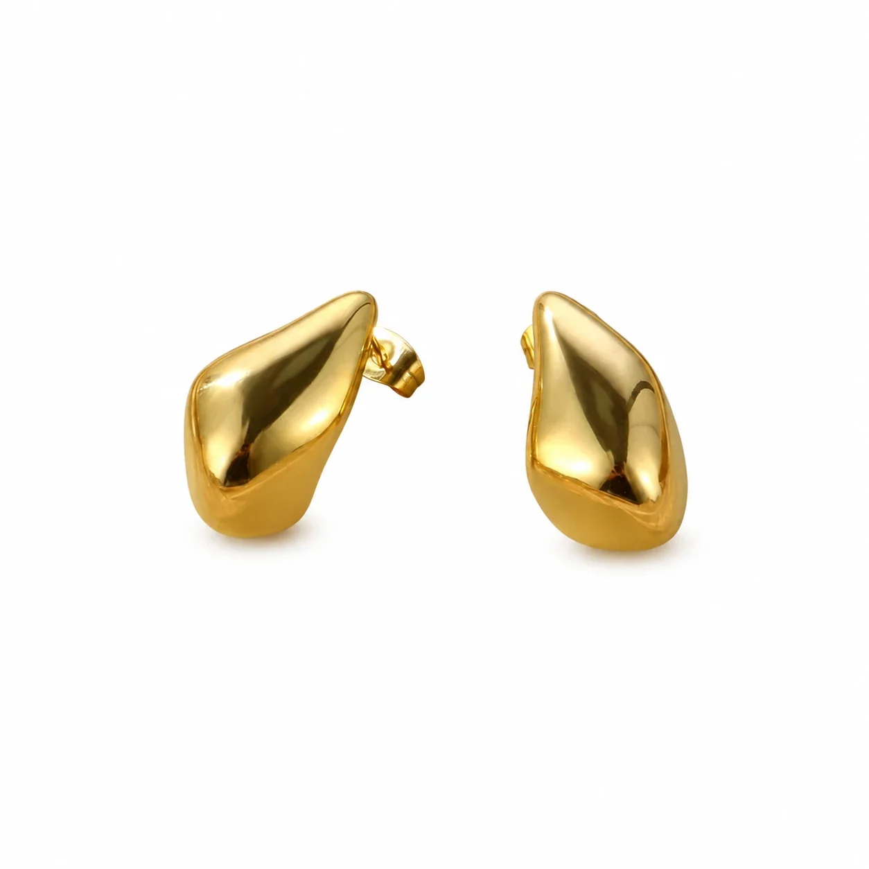 Sculptural 18K Gold PVD Teardrop Stud Earrings - Gold