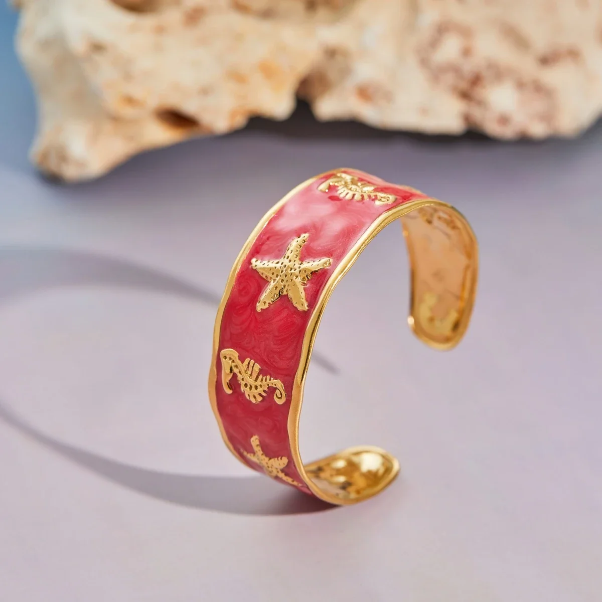 Photo produit : Parure de bijoux, cœur rouge et cerise, acier inoxydable plaqué or 18K