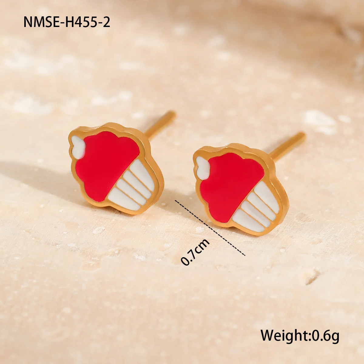 Photo produit : Parure de bijoux, cœur rouge et cerise, acier inoxydable plaqué or 18K