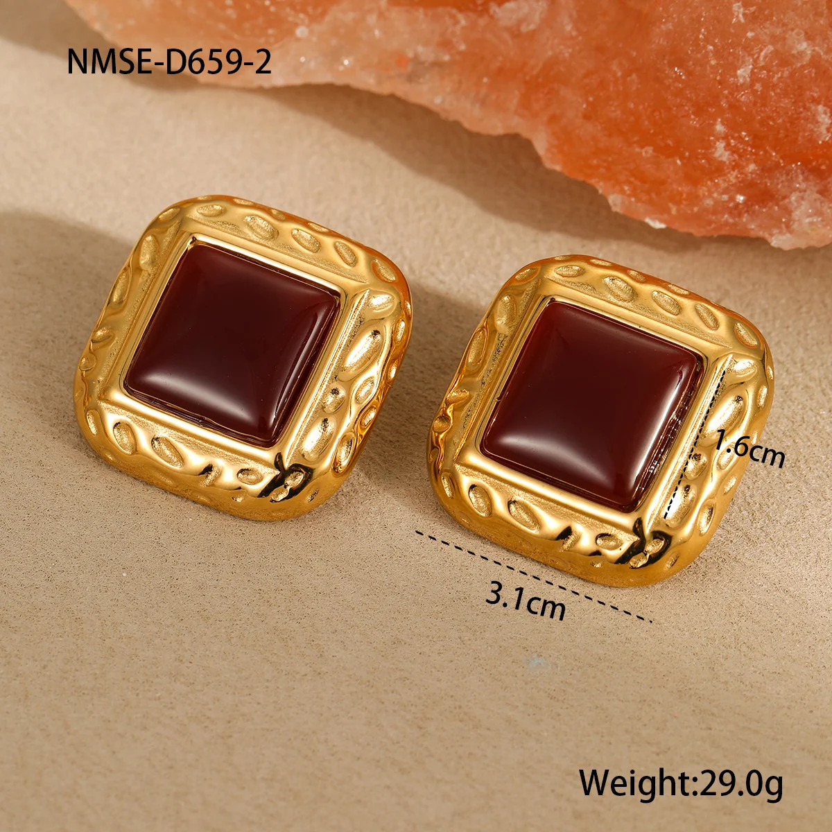 Photo produit : Parure de bijoux, cœur rouge et cerise, acier inoxydable plaqué or 18K