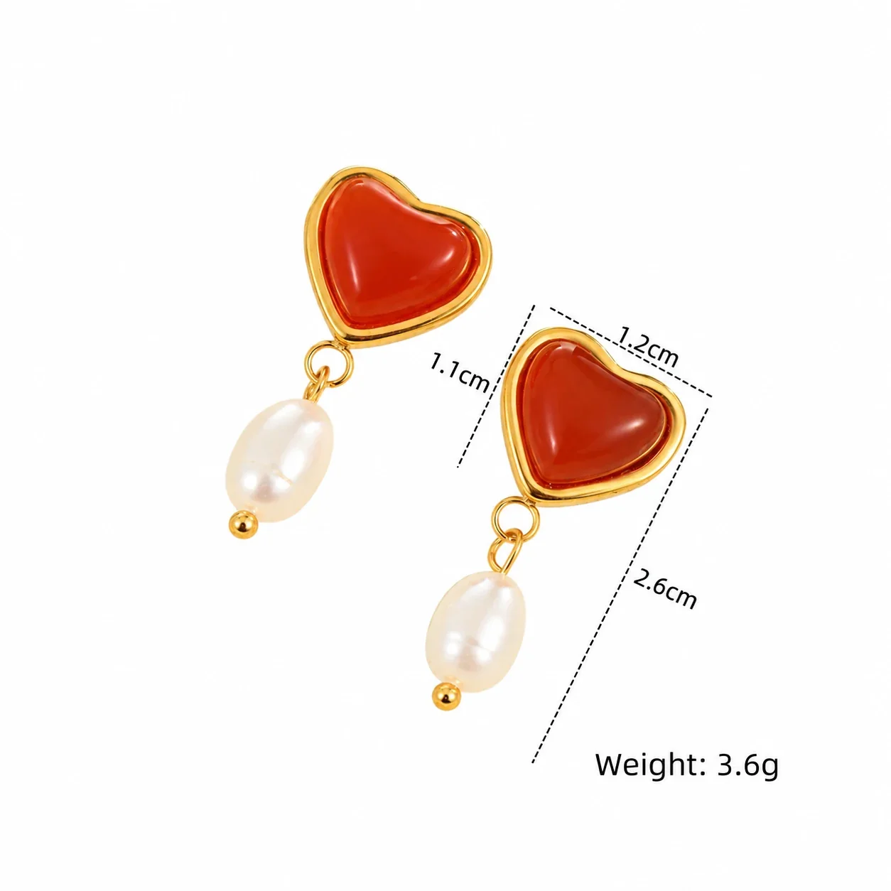 Photo produit : Parure de bijoux, cœur rouge et cerise, acier inoxydable plaqué or 18K
