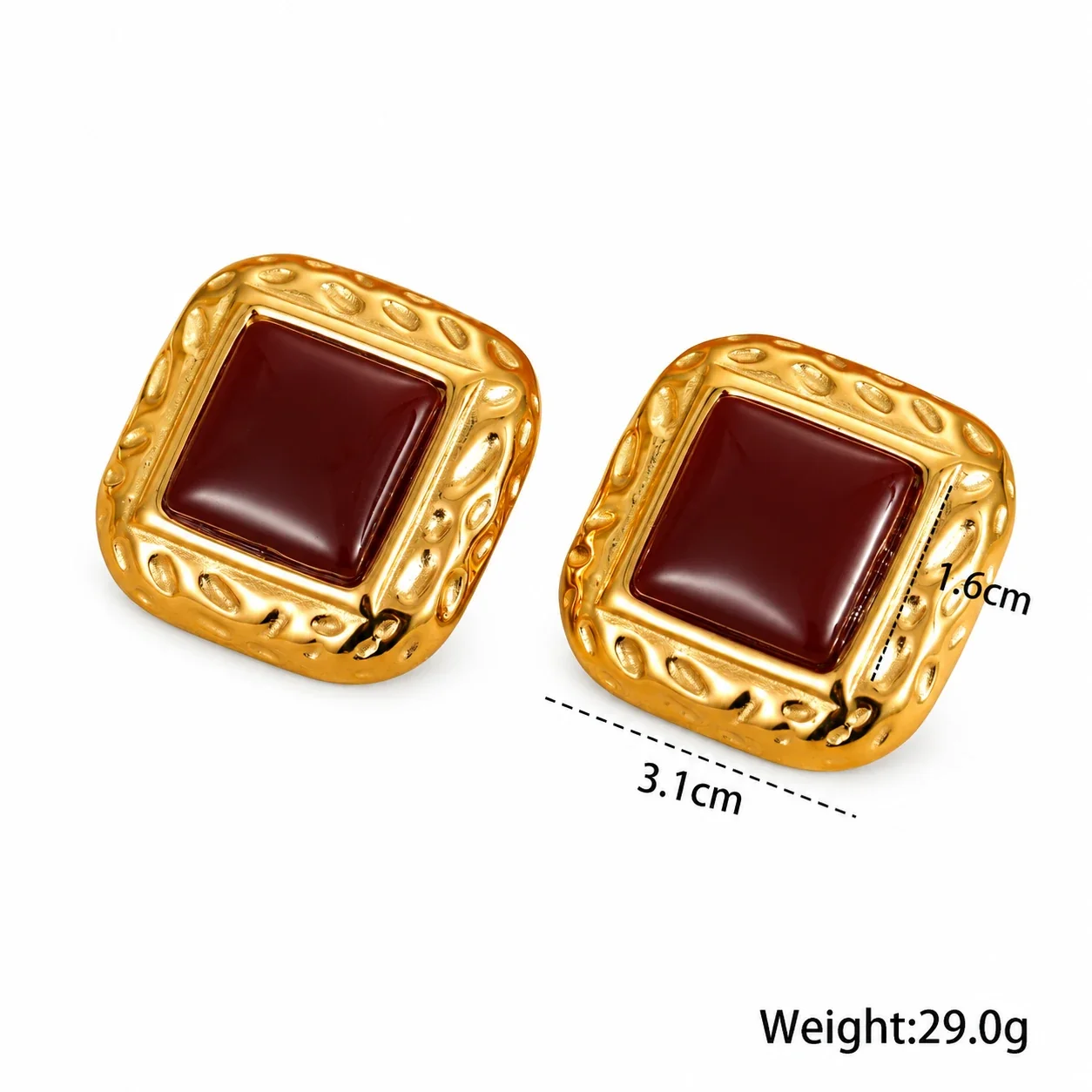Photo produit : Parure de bijoux, cœur rouge et cerise, acier inoxydable plaqué or 18K