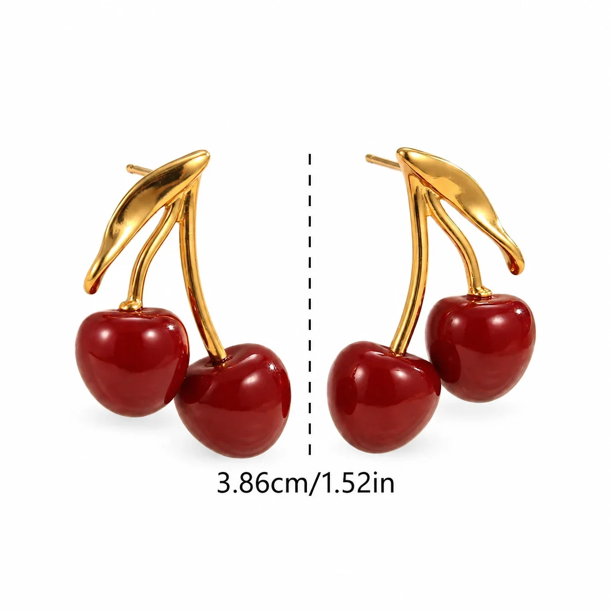 Photo produit : Parure de bijoux, cœur rouge et cerise, acier inoxydable plaqué or 18K