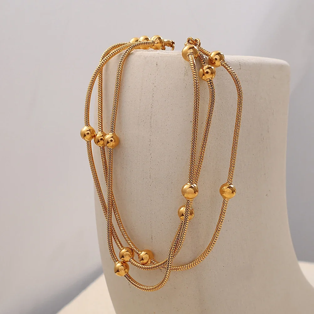 Three-Strand Snake Chain Bead Gold-Plated Steel Bracelet