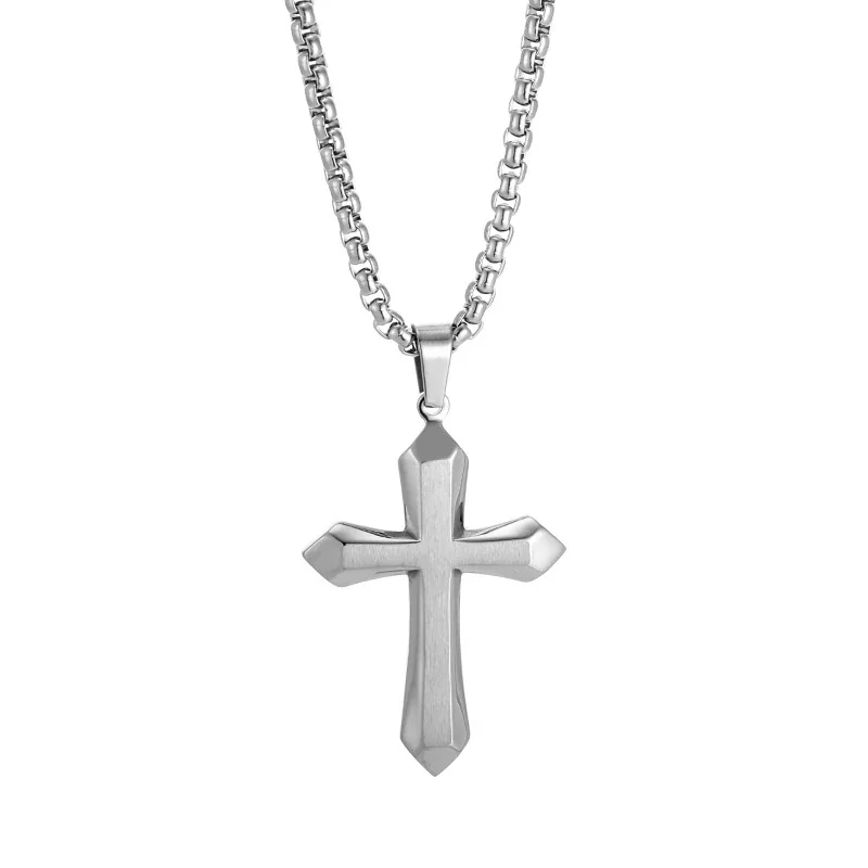 Bold 316 Stainless Steel Faceted Cross Pendant Necklace