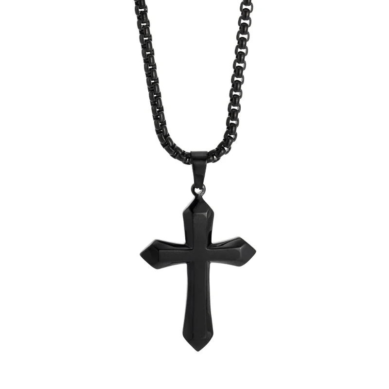 Bold 316 Stainless Steel Faceted Cross Pendant Necklace