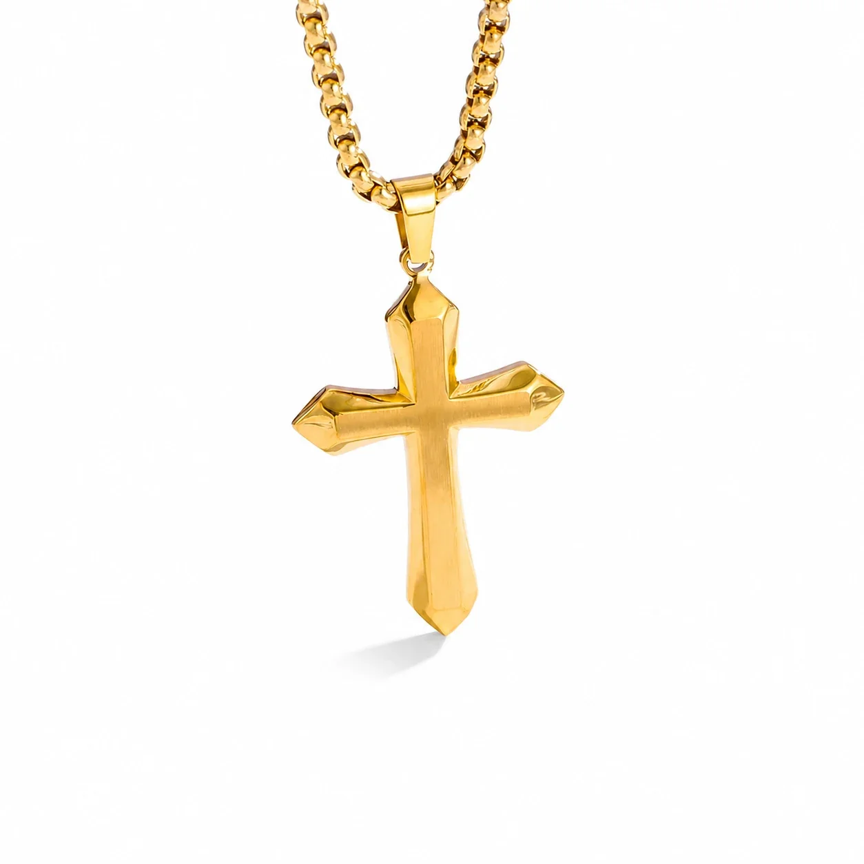 Bold 316 Stainless Steel Faceted Cross Pendant Necklace - Gold Cross