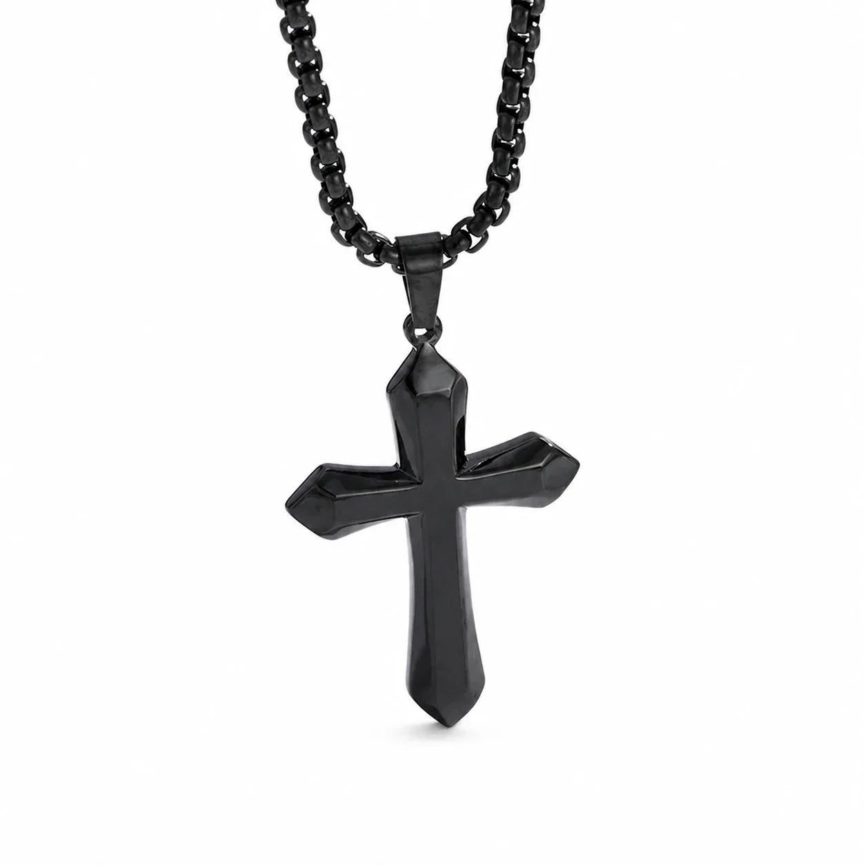 Bold 316 Stainless Steel Faceted Cross Pendant Necklace - Black Cross