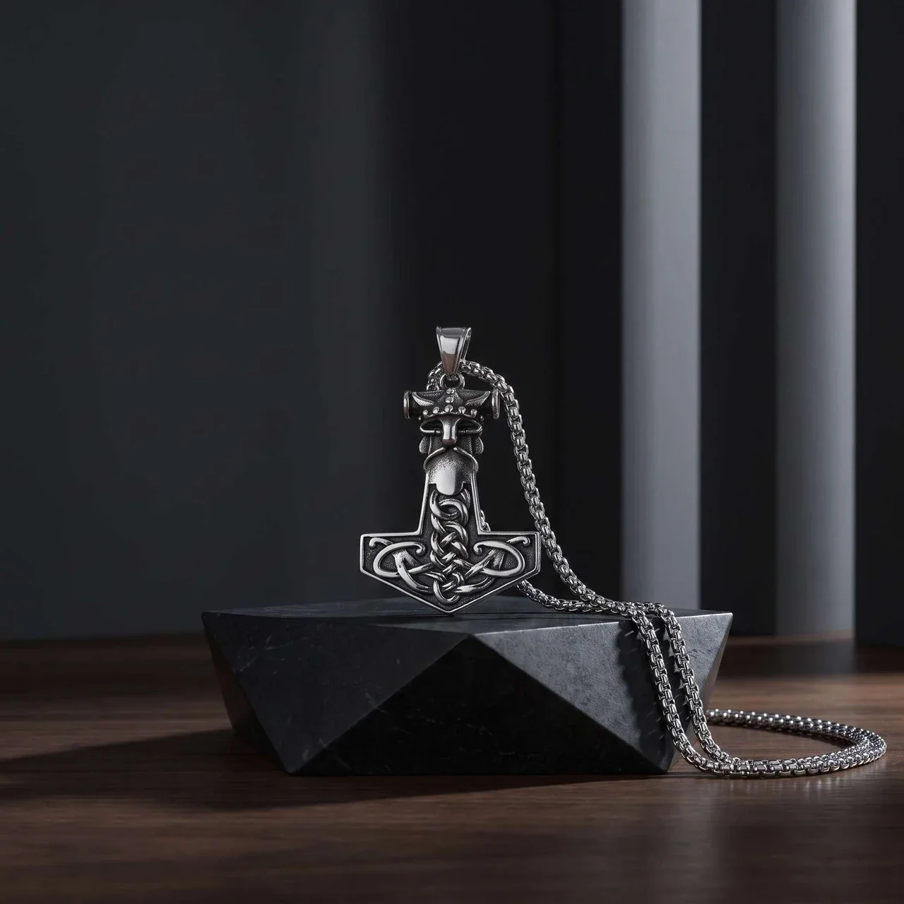 Necklace: Thor's Hammer Wolf Head Celtic Knot Stainless Steel