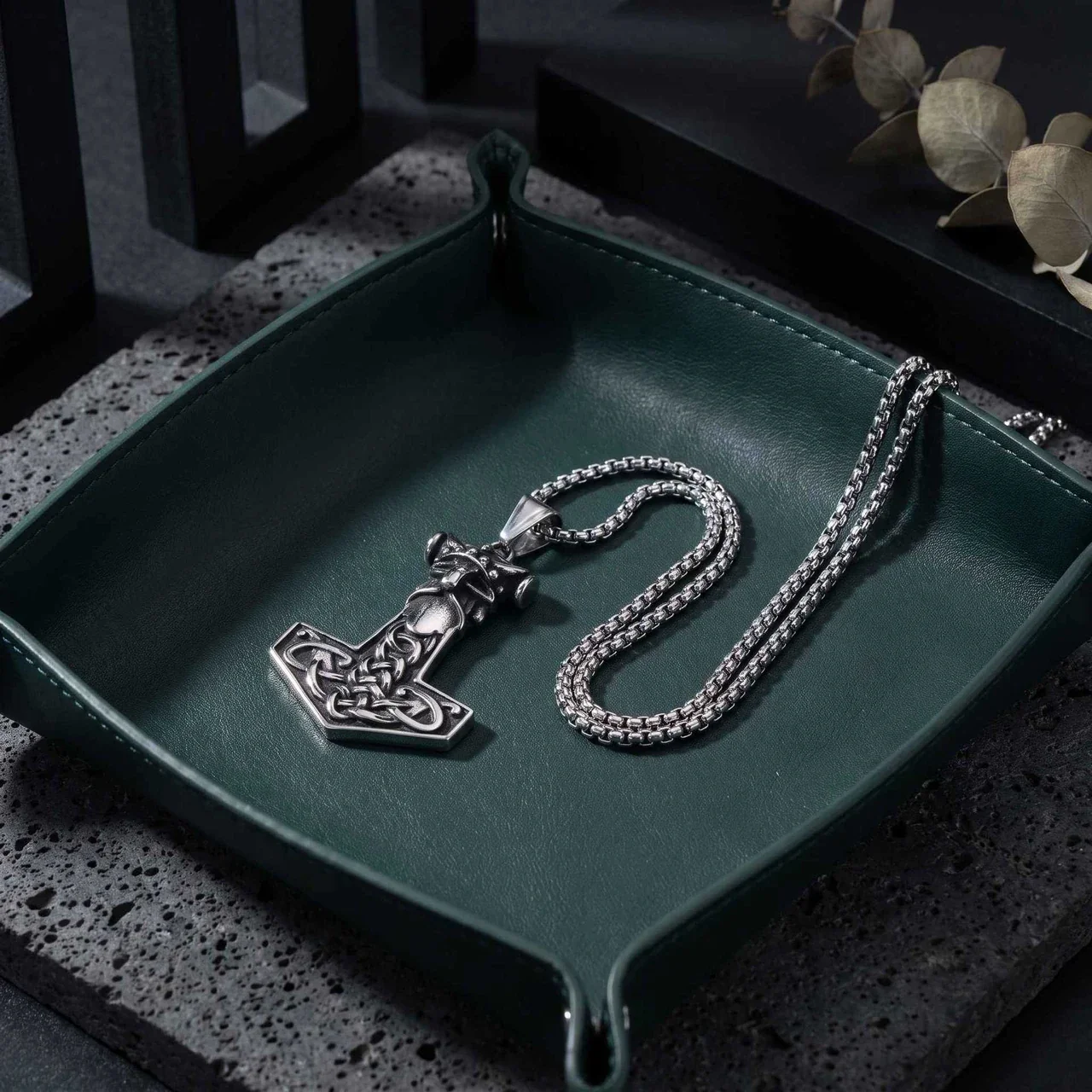 Necklace: Thor's Hammer Wolf Head Celtic Knot Stainless Steel