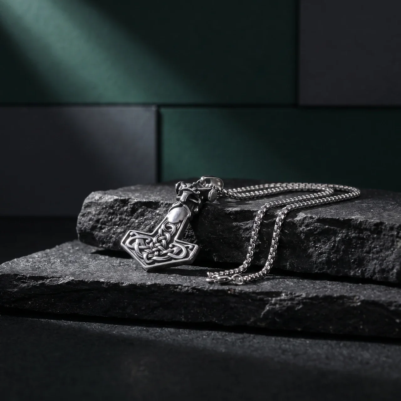 Necklace: Thor's Hammer Wolf Head Celtic Knot Stainless Steel