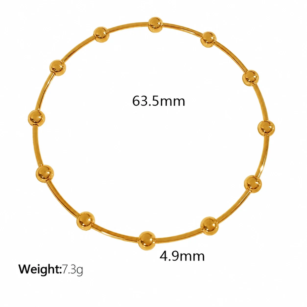 Beaded Open Bangle with Round Stations, Gold-Plated Steel - Gold