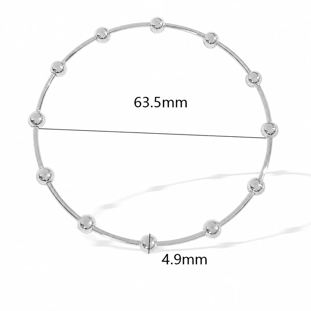Beaded Open Bangle with Round Stations, Gold-Plated Steel - Silver