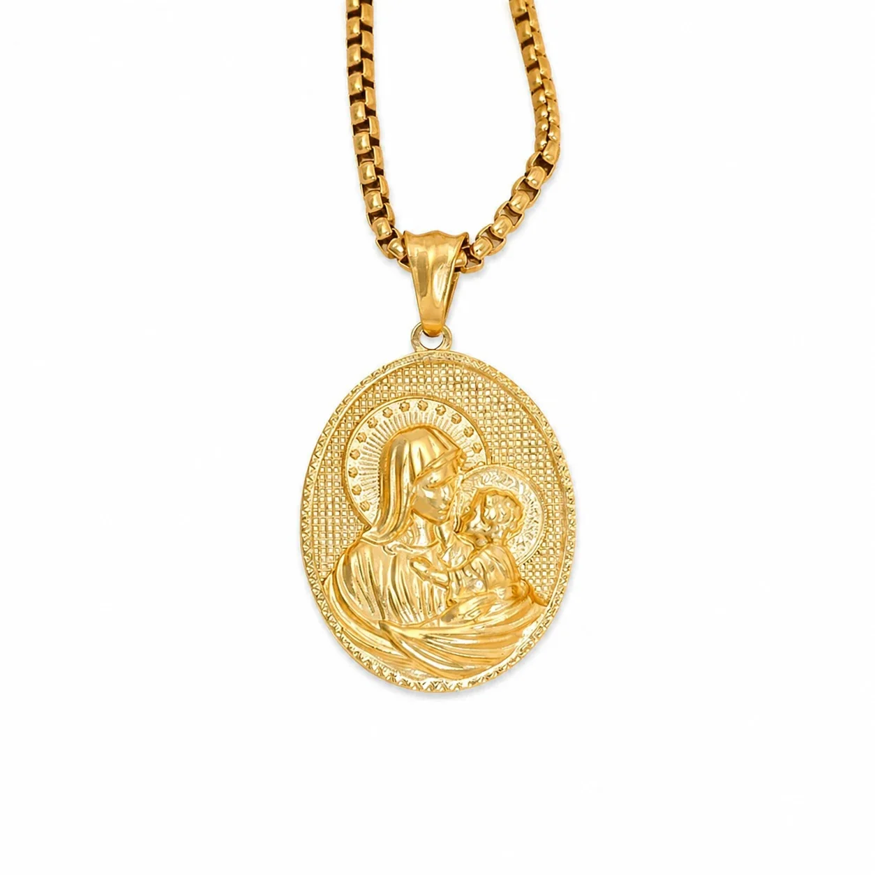 Sacred 18K Gold-Plated Oval Madonna Box Chain Necklace