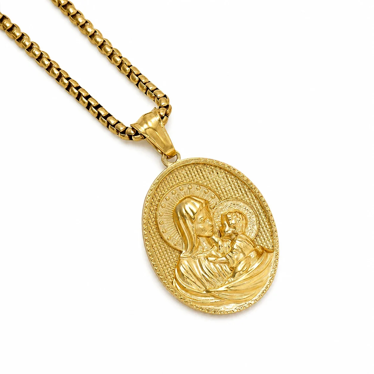 Sacred 18K Gold-Plated Oval Madonna Box Chain Necklace