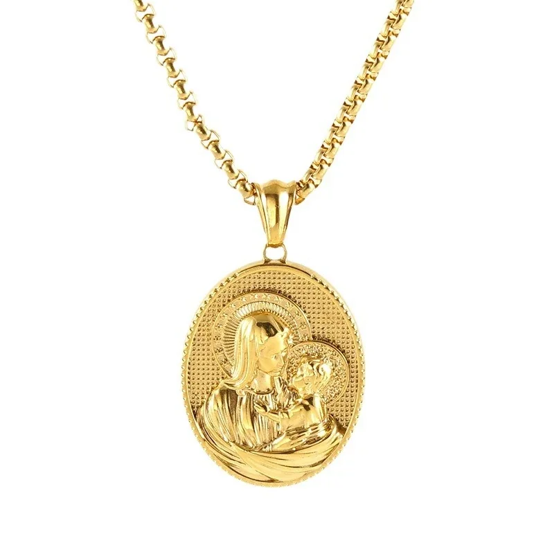 Sacred 18K Gold-Plated Oval Madonna Box Chain Necklace