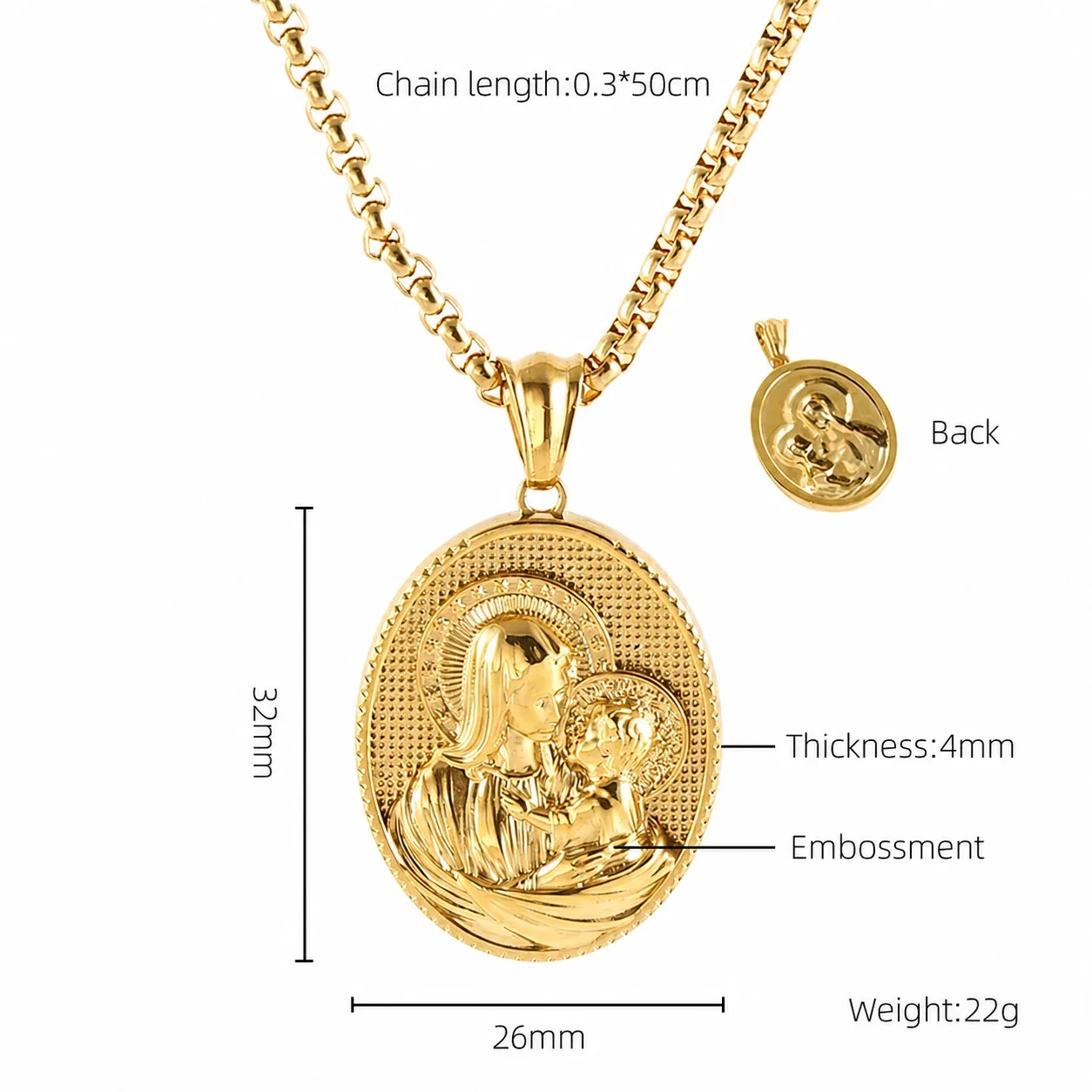 Sacred 18K Gold-Plated Oval Madonna Box Chain Necklace - Gold