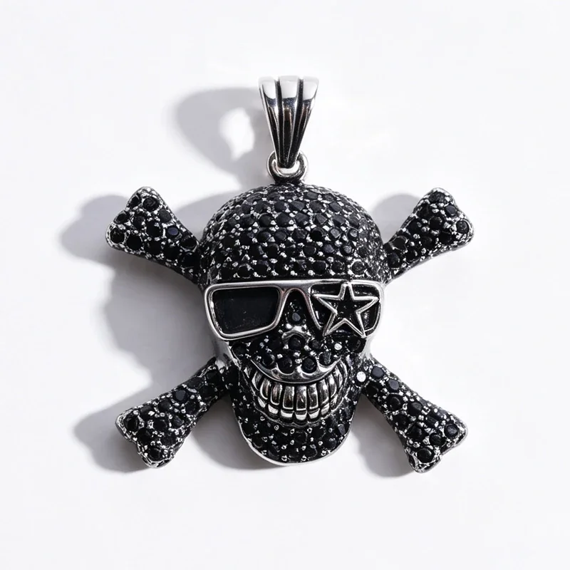 Edgy 316 Stainless Steel Pavé Skull Pendant