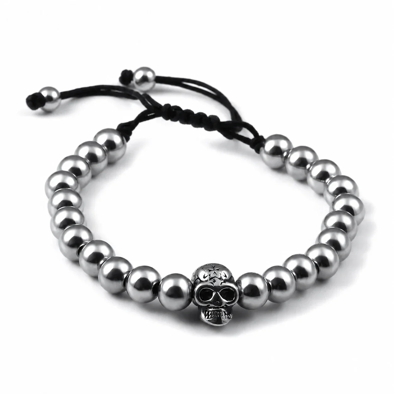 Polished 316 Stainless Steel Skull Bead Bracelet