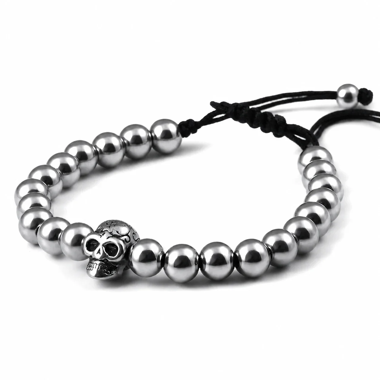 Polished 316 Stainless Steel Skull Bead Bracelet