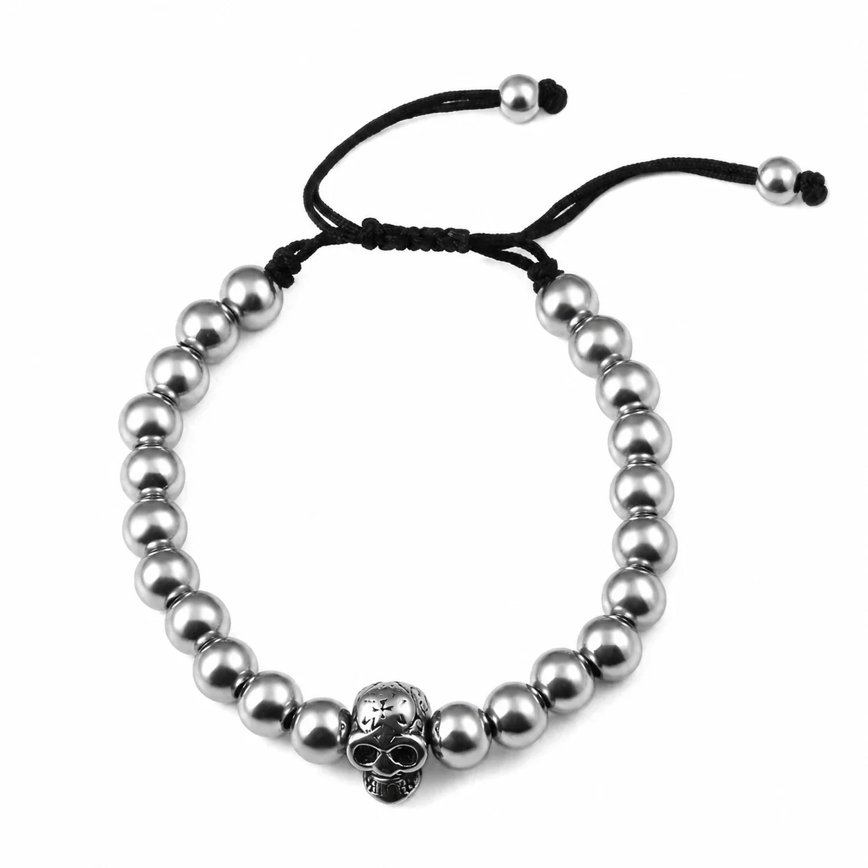 Polished 316 Stainless Steel Skull Bead Bracelet