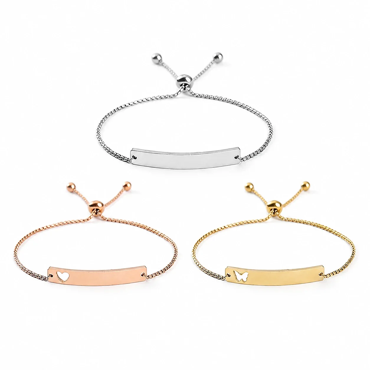 Bracelet Curved ID Bar with Openwork Motif, Stainless Steel