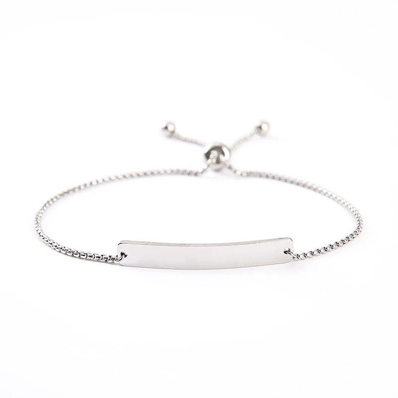 Bracelet Curved ID Bar with Openwork Motif, Stainless Steel - Silver Blank Bar