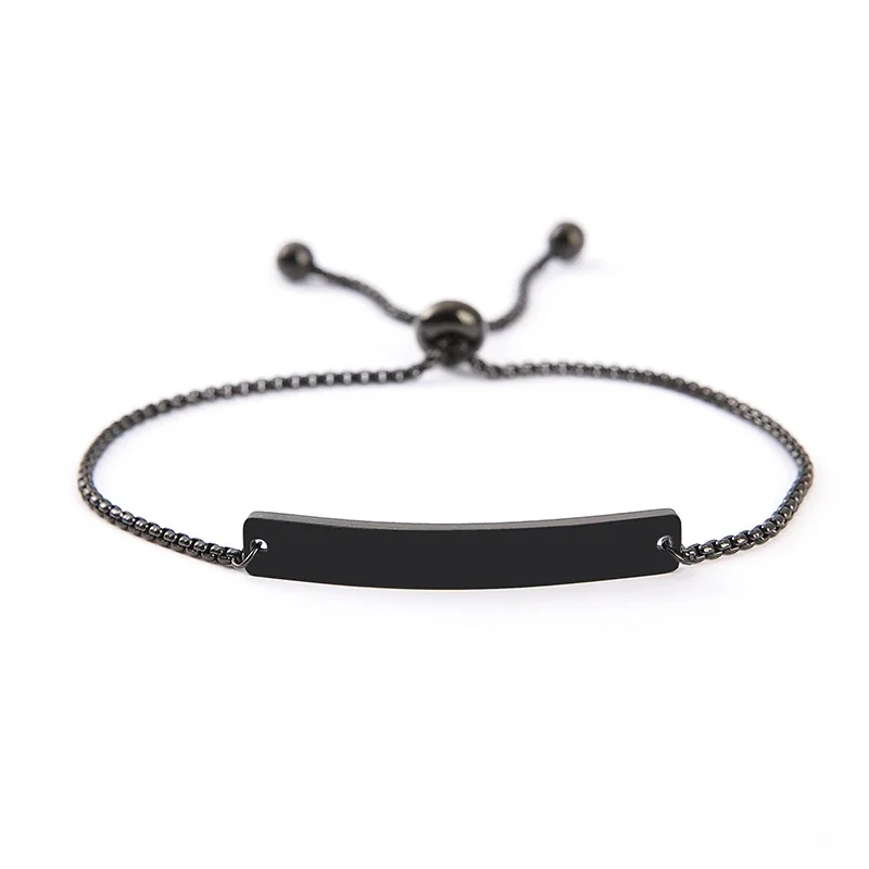 Bracelet Curved ID Bar with Openwork Motif, Stainless Steel - Black Blank Bar
