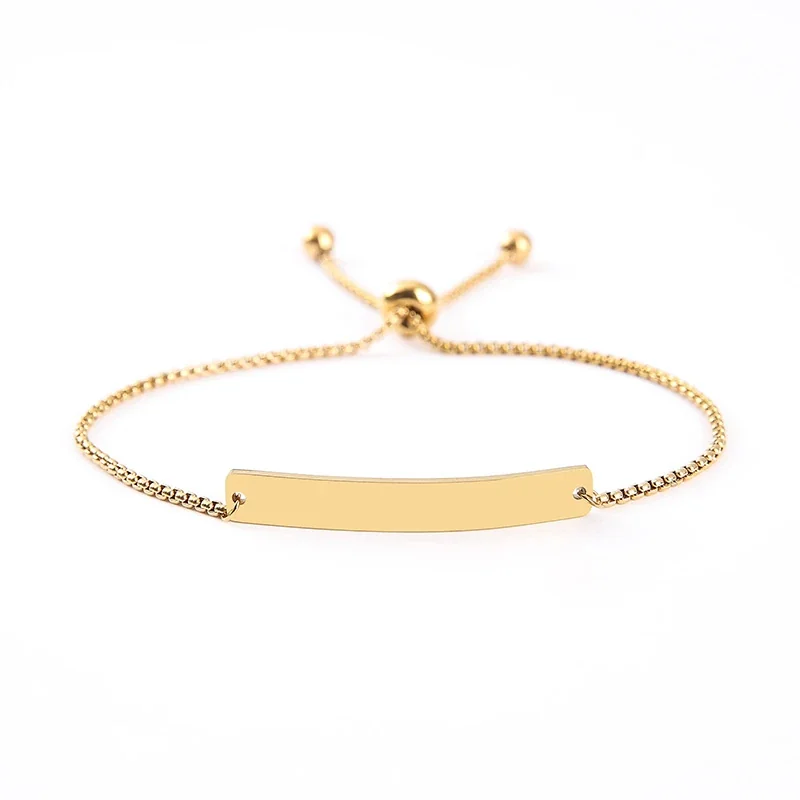 Bracelet Curved ID Bar with Openwork Motif, Stainless Steel - Gold Blank Bar