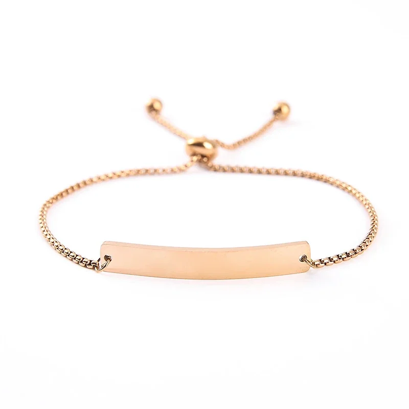 Bracelet Curved ID Bar with Openwork Motif, Stainless Steel - Rose Gold Blank Bar