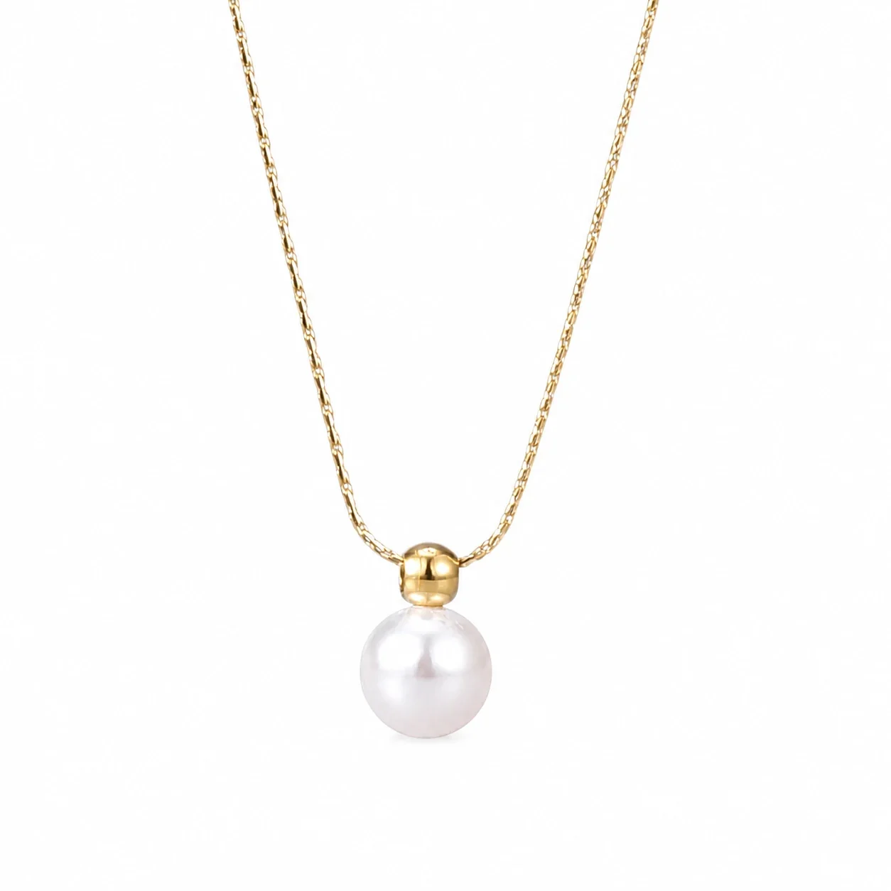 Delicate Gold-Plated Stainless Steel Pearl Bead Necklace