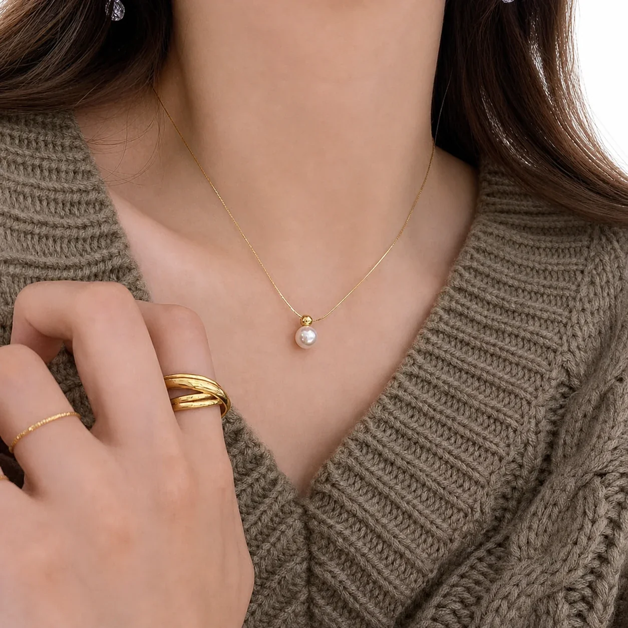 Delicate Gold-Plated Stainless Steel Pearl Bead Necklace