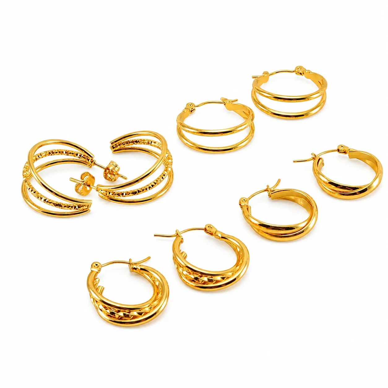 Layered Gold-Plated Triple Hoop Earrings