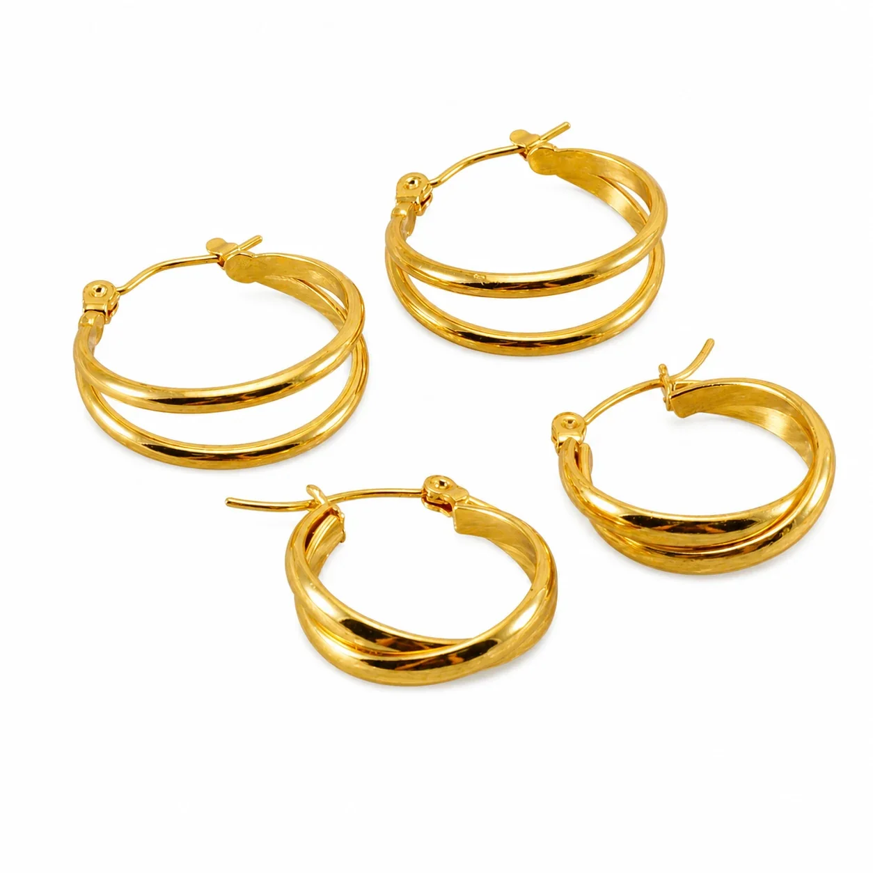 Layered Gold-Plated Triple Hoop Earrings