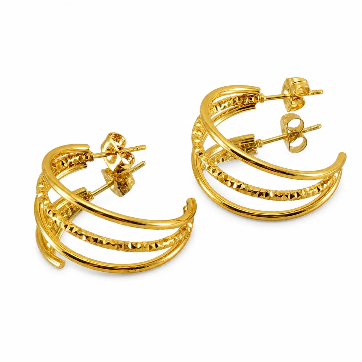 Layered Gold-Plated Triple Hoop Earrings