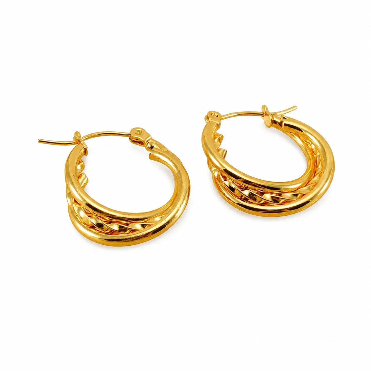 Layered Gold-Plated Triple Hoop Earrings